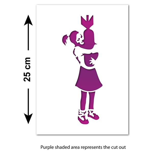 A4 Banksy Bomb Hugger Girl Stencil Size Guide